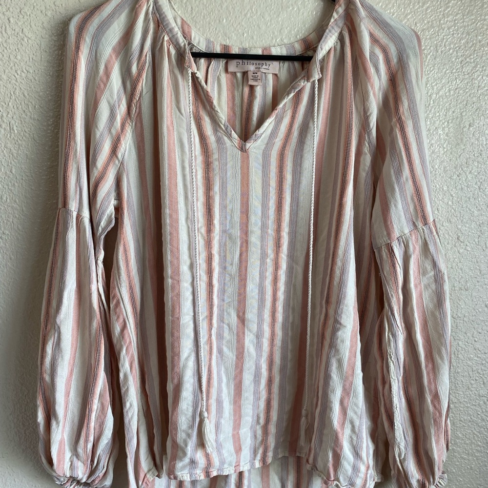 Philosophy Cream Long Sleeve Relaxed Blouse